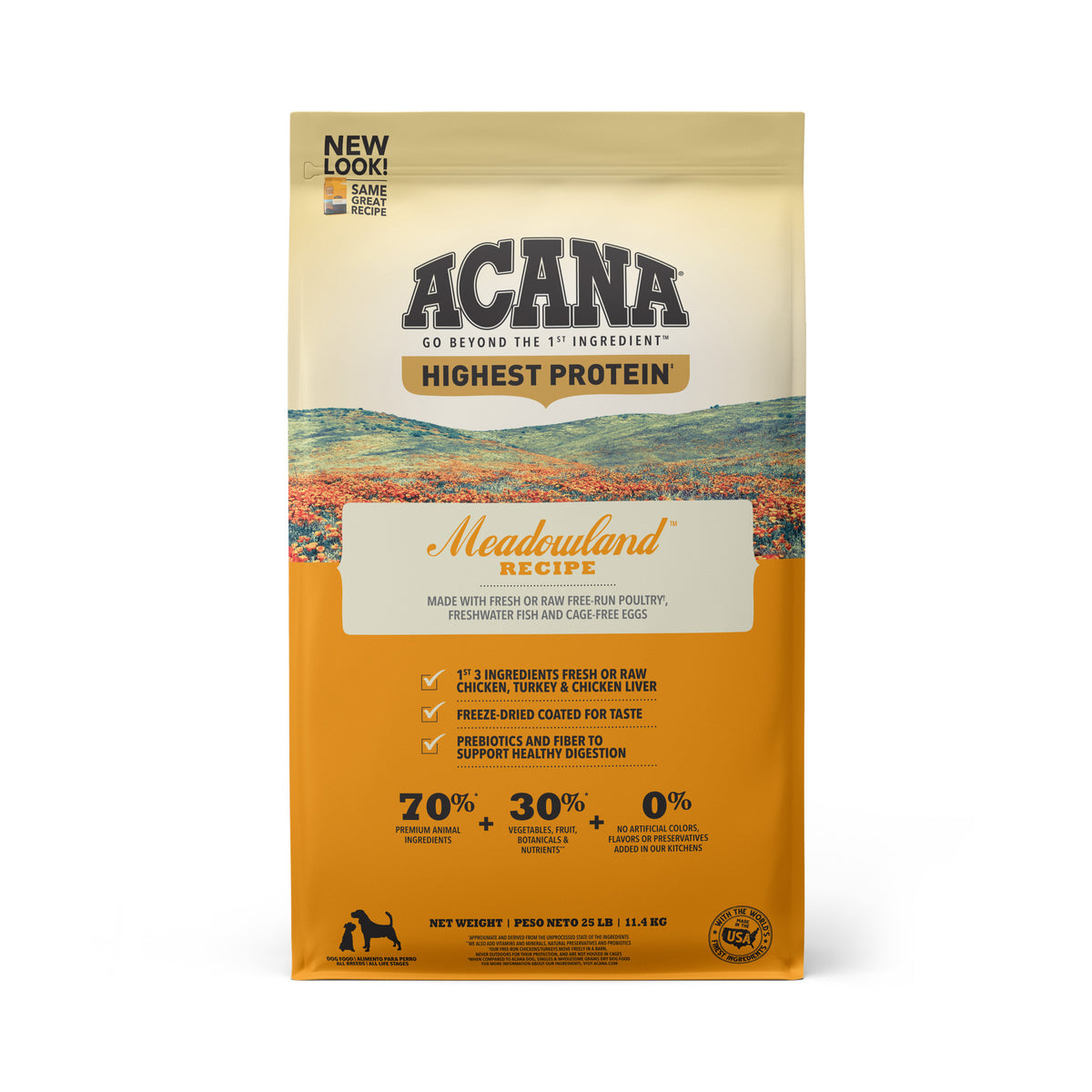 Acana Highest Protein Meadowland Recipe Grain-Free Dry Dog Food 25 lb