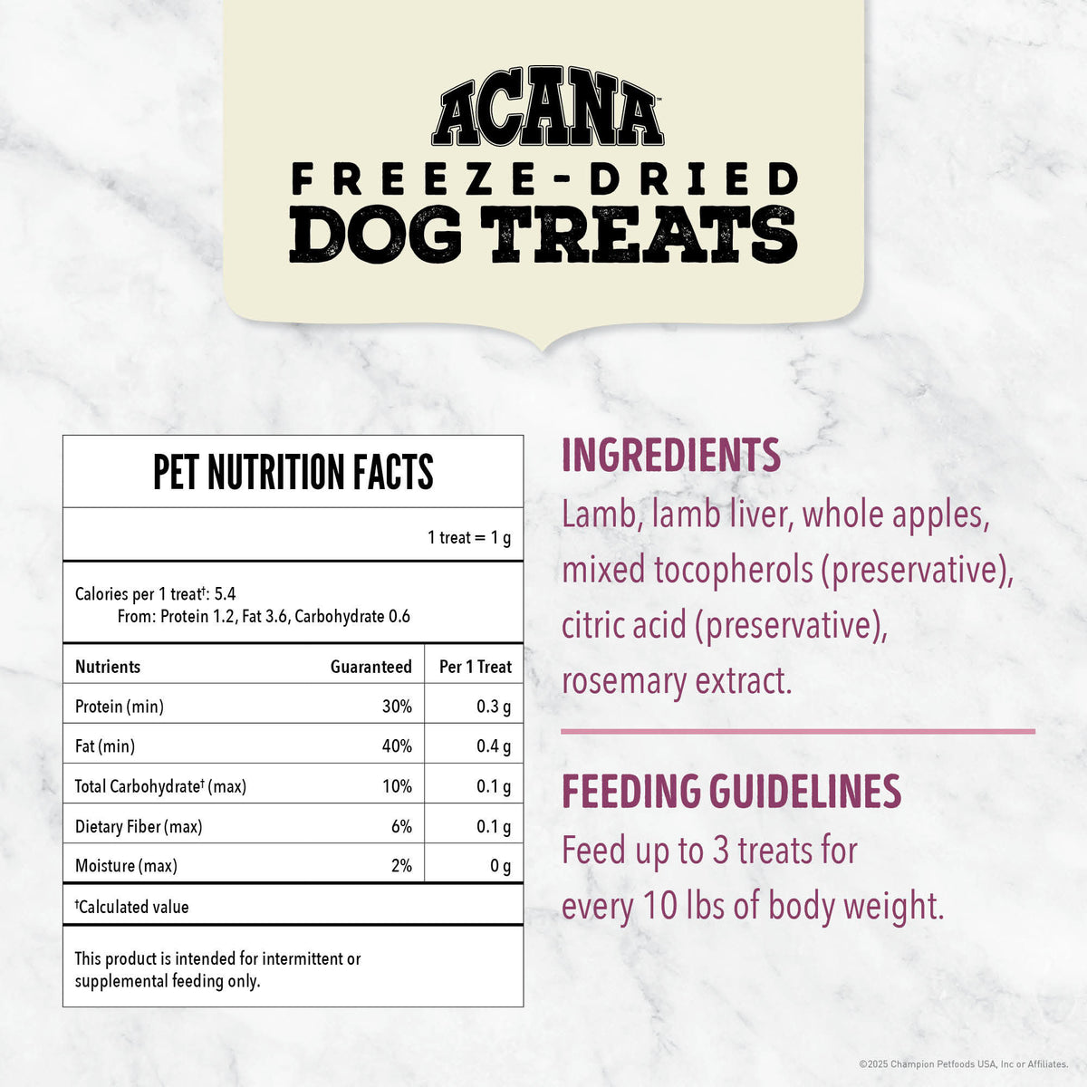 Acana Freeze-Dried Dog Treats Lamb & Apple Recipe 3.25 oz