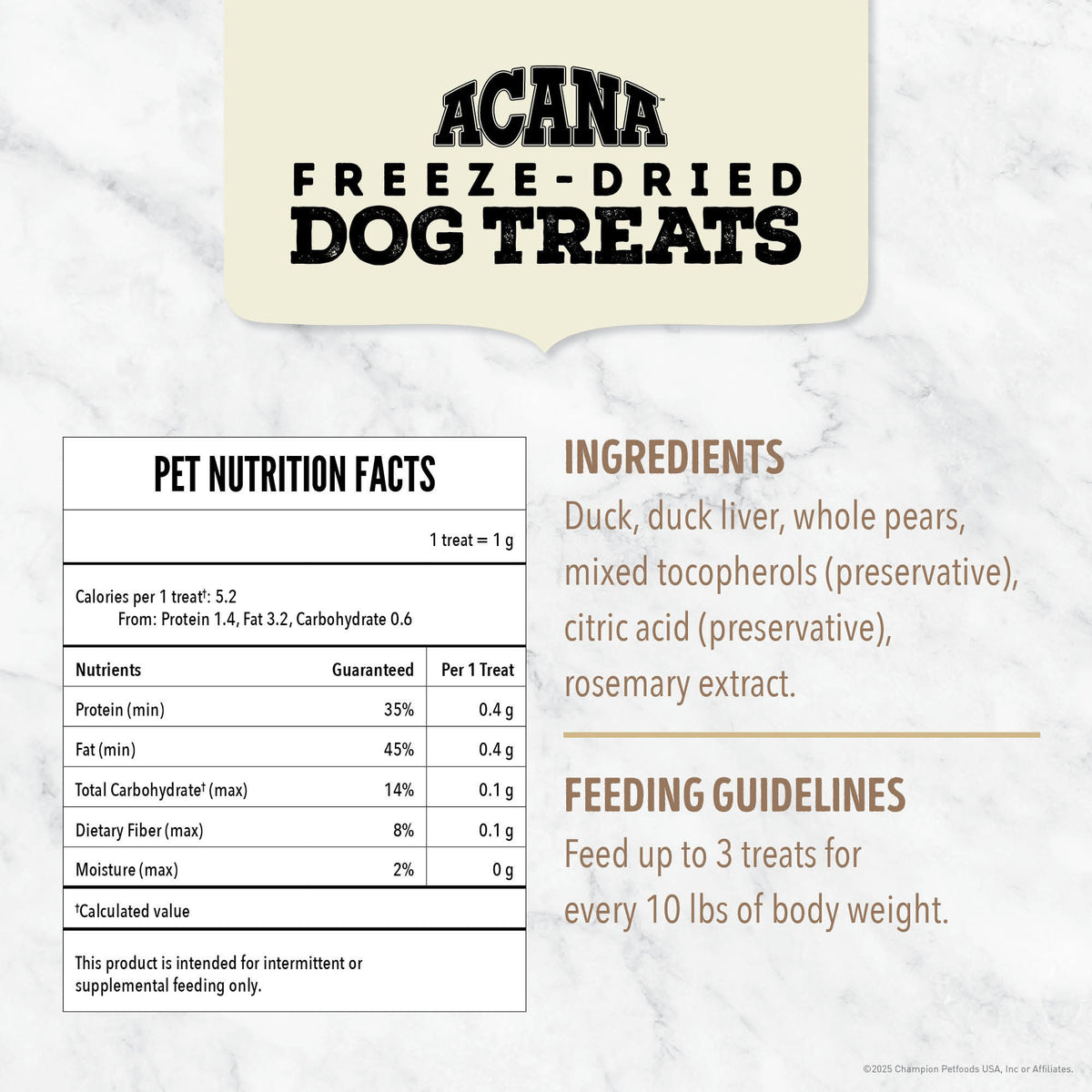 Acana Freeze-Dried Dog Treats Duck & Pear Recipe 3.25 oz