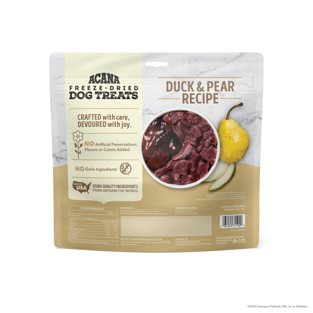 Acana Freeze-Dried Dog Treats Duck & Pear Recipe 3.25 oz