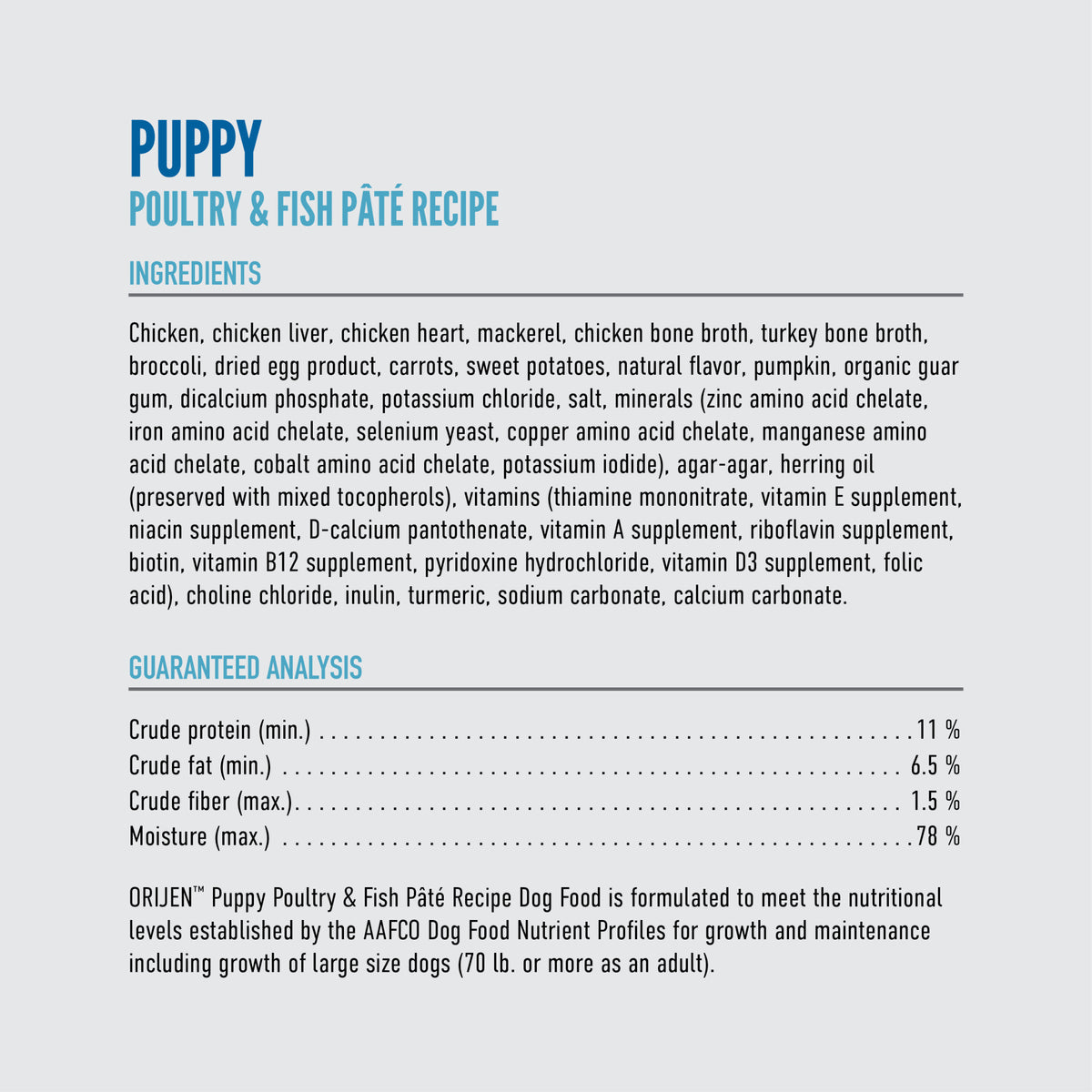 ORIJEN Puppy Poultry & Fish Pate Recipe Canned Dog Food