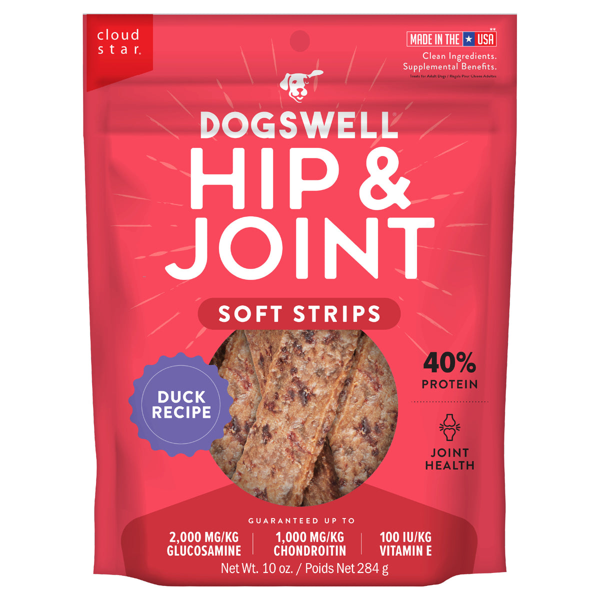 Dogswell Hip and Joint Soft Strips Dog Treats, Duck Recipe 10 oz