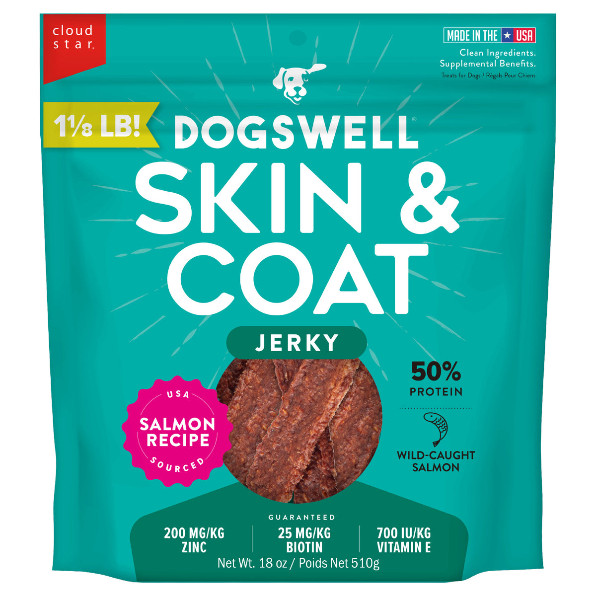 Dogswell Skin & Coat Salmon Recipe Jerky Dog Treats 18 oz