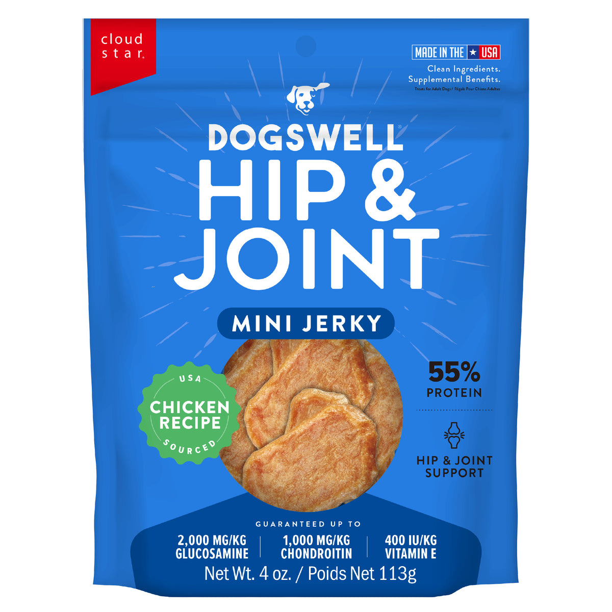 Dogswell Mini Jerky Hip & Joint Chicken Recipe Grain-Free Dog Treats 4 oz