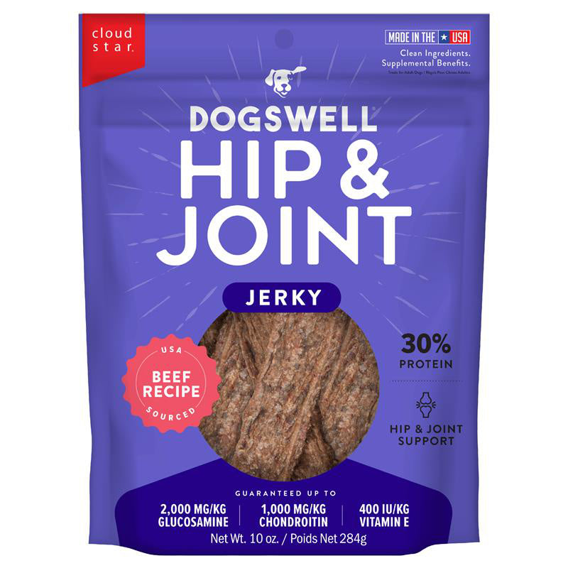 Dogswell Jerky Hip & Joint Beef Recipe Grain-Free Dog Treats 10 oz
