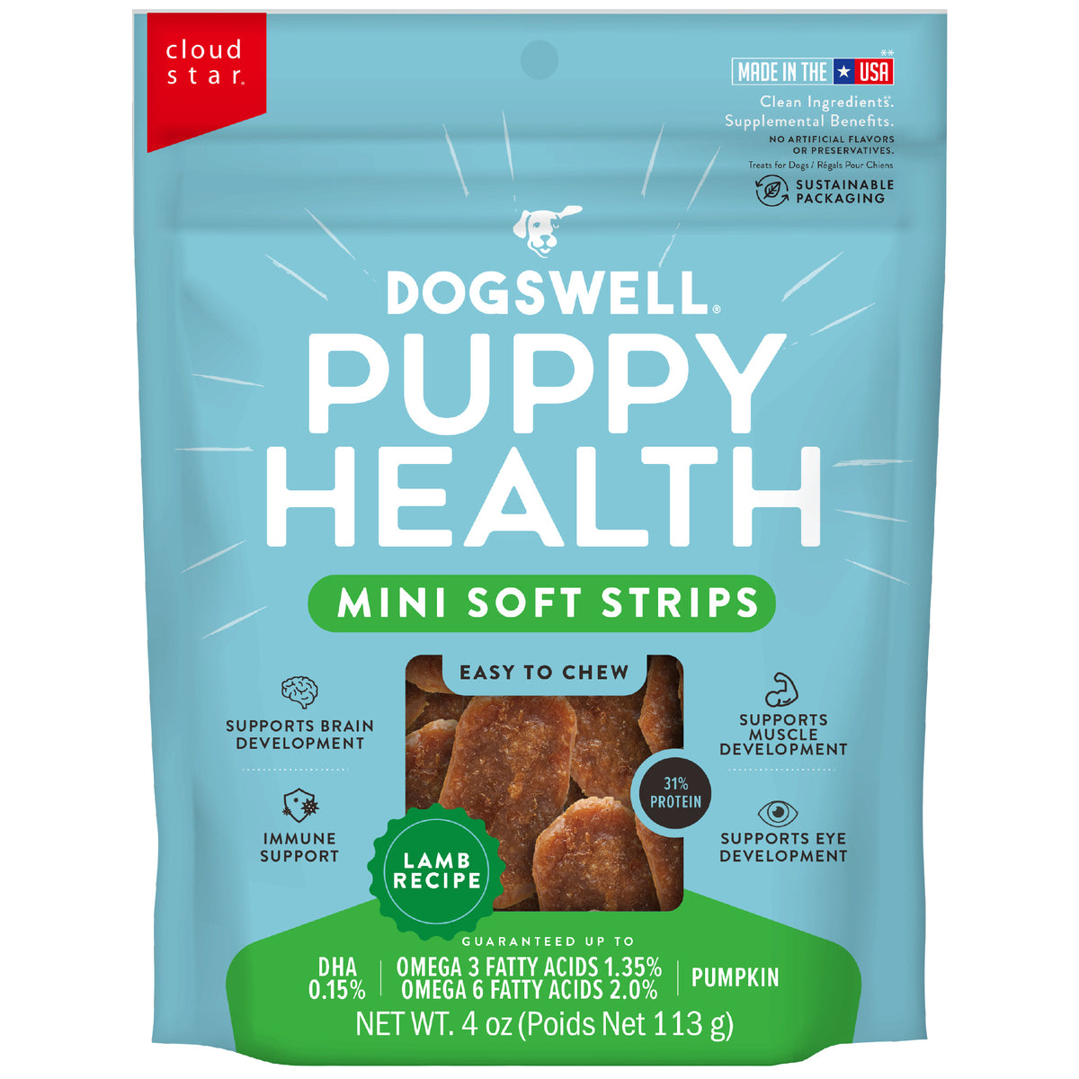 Dogswell Puppy Health Mini Soft Strip Dog Treats, Lamb Recipe 10 oz