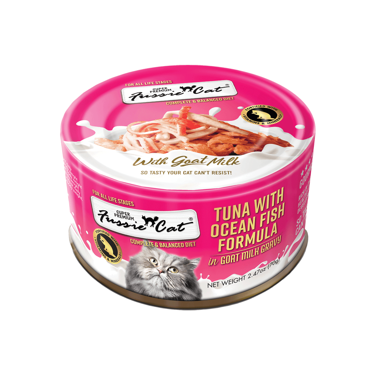 Fussie Cat Tuna with Oceanfish Formula in Goat Milk Gravy Canned Cat Food