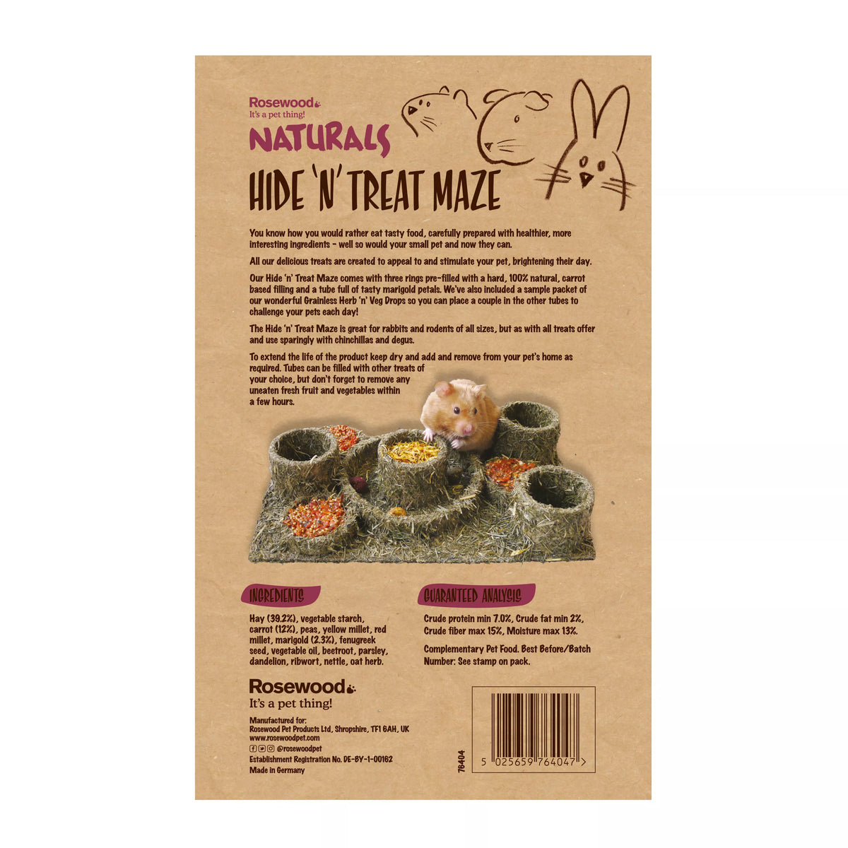 Coastal Pet Products Rosewood Naturals Hay-N-Treat Maze Small Animal Chew 9.7 oz