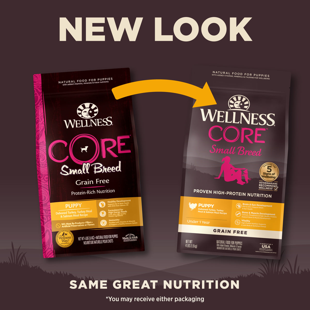 Wellness Core Small Breed Puppy Deboned Turkey, Turkey Meal, & Salmon Meal Recipe Grain-Free Dry Dog Food 4 lb