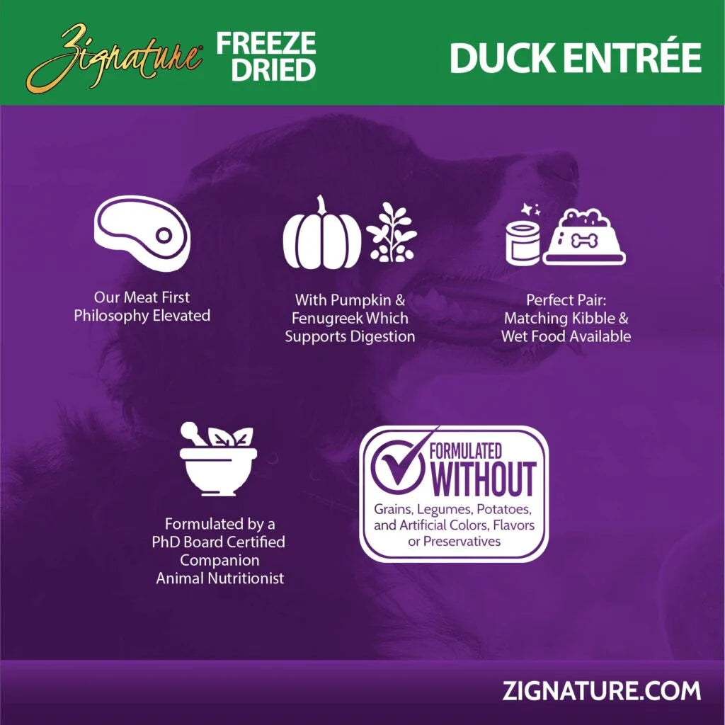 Zignature Freeze Dried Duck Entrée Grain-Free Dog Food 4 oz