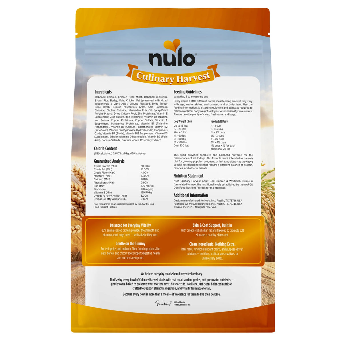 Nulo Culinary Harvest Oven-Baked Chicken & Whitefish Recipe for Adult Dogs
