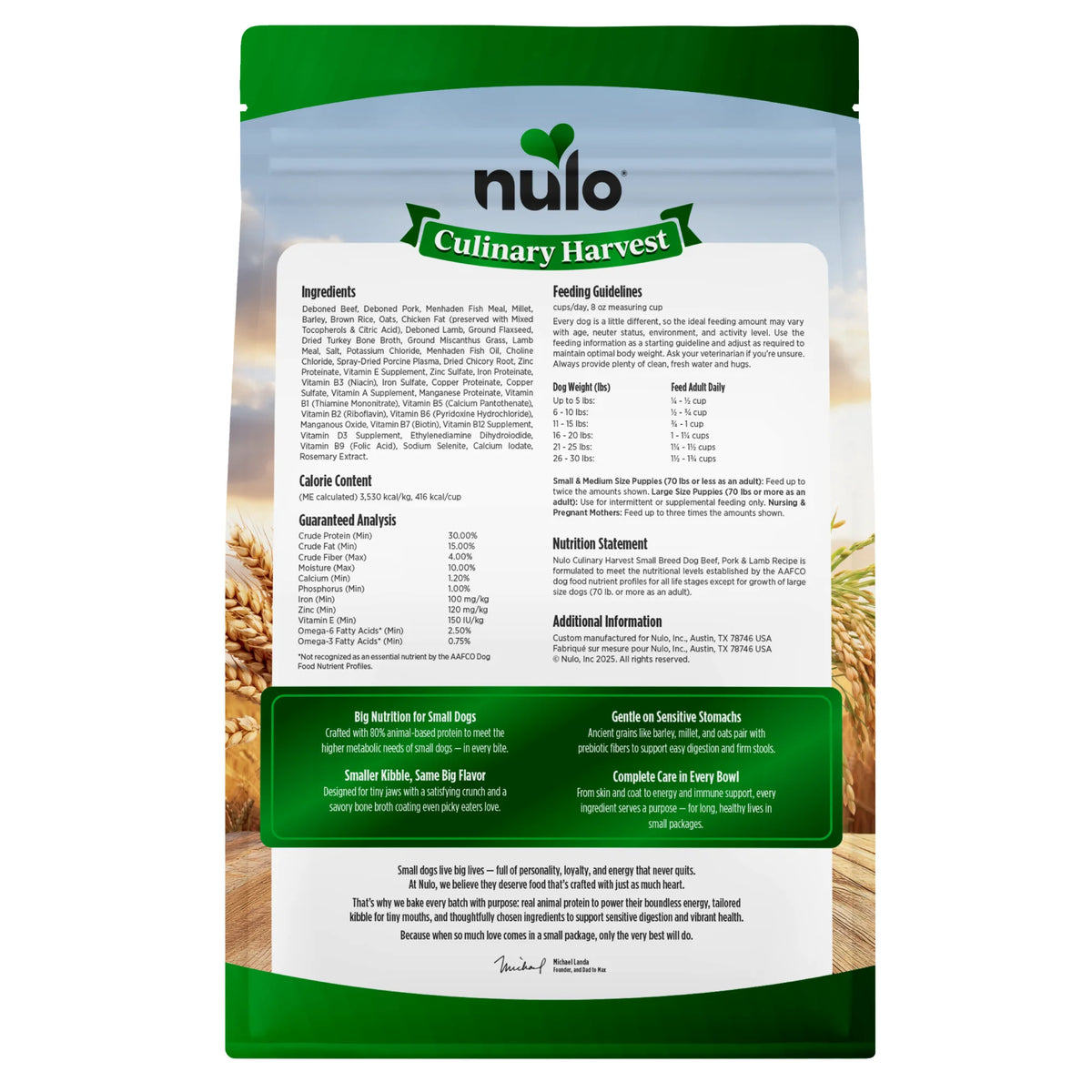 Nulo Culinary Harvest Oven-Baked Beef, Pork & Lamb Recipe for Small Breed Dogs 4 lb