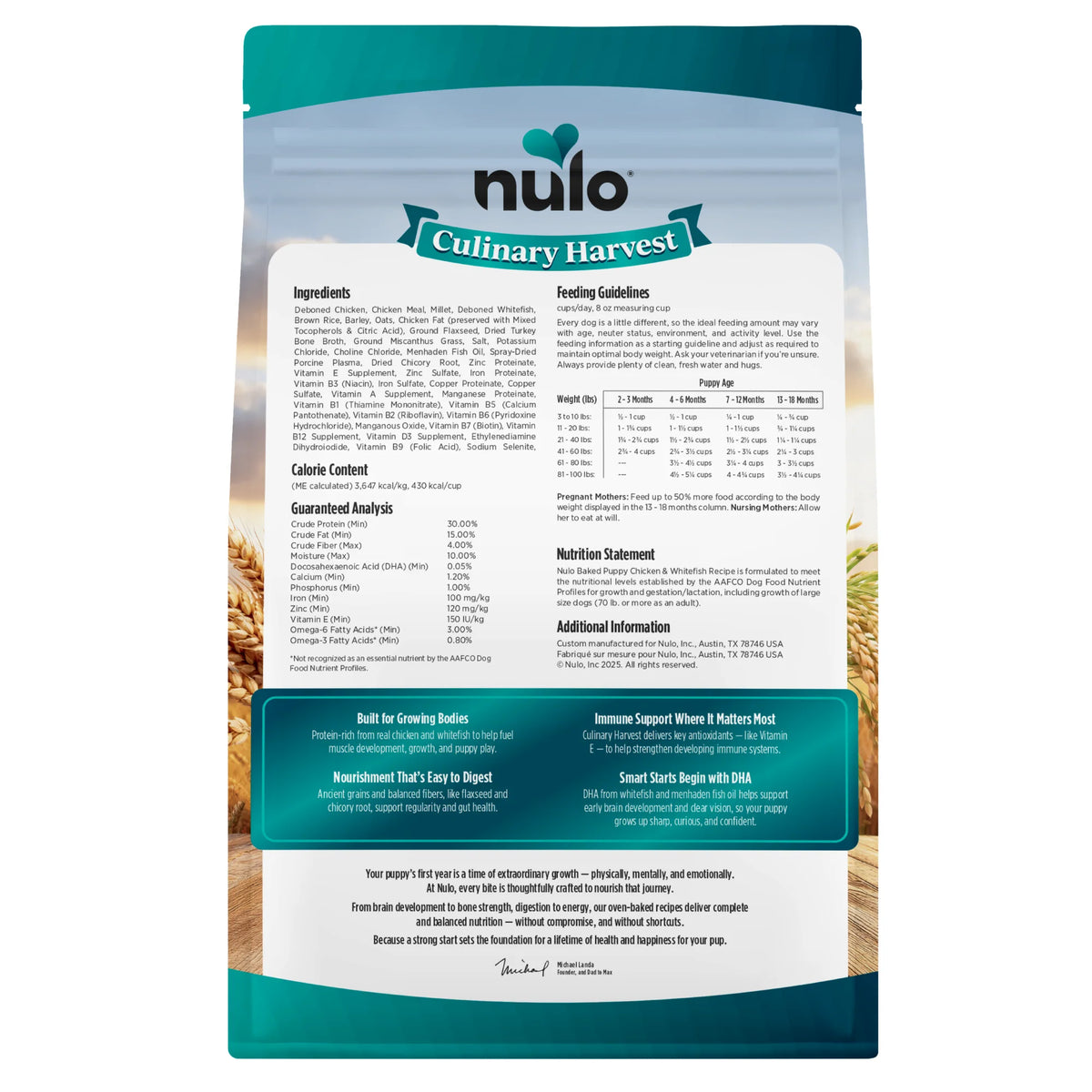 Nulo Culinary Harvest Oven-Baked Chicken & Whitefish Recipe for Puppies 4 lb