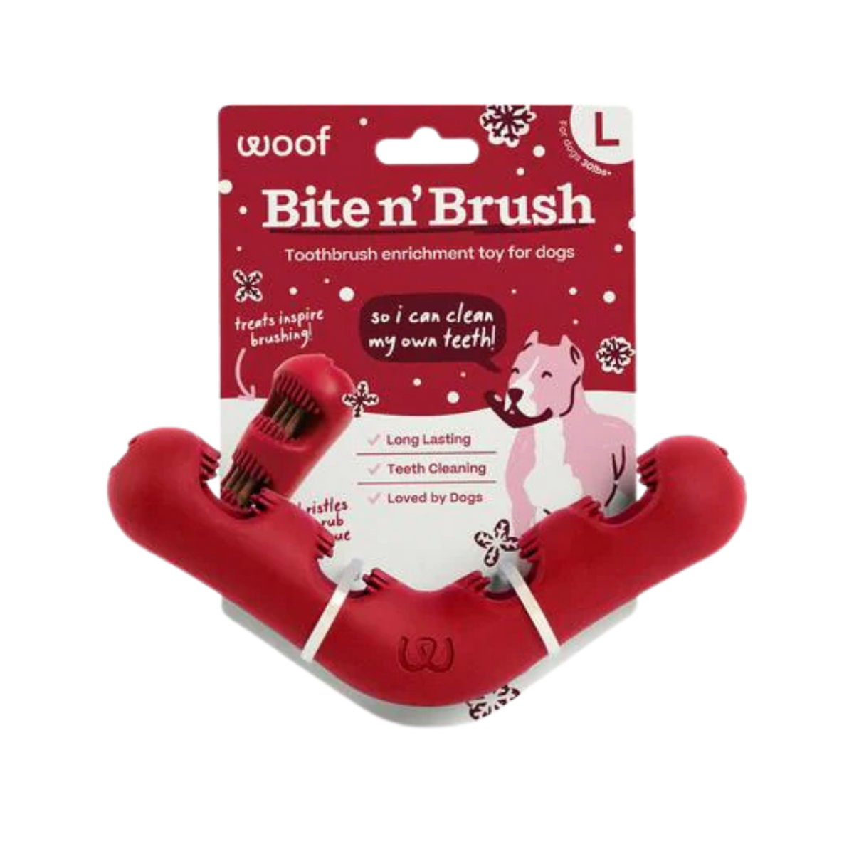Woof Holiday Red Bite N Brush Refillable Dental Dog Chew