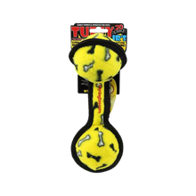 Tuffy's Jr 2 Ball Tug Squeaky Plush Dog Toy, Yellow Bone 
