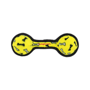 Tuffy's Jr 2 Ball Tug Squeaky Plush Dog Toy, Yellow Bone 