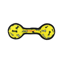 Tuffy's Jr 2 Ball Tug Squeaky Plush Dog Toy, Yellow Bone 