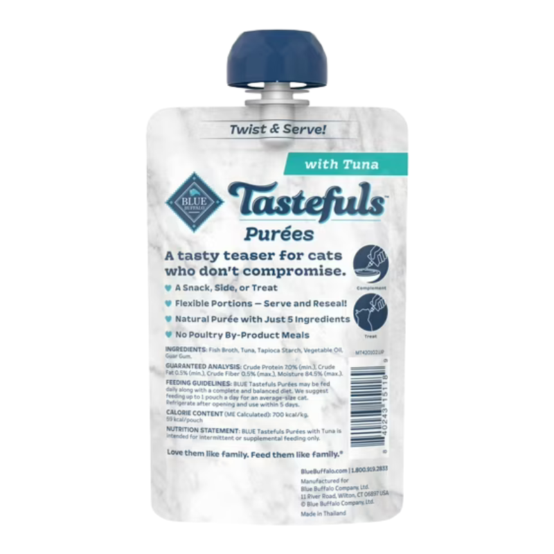Blue Buffalo Tastefuls Purees with Tuna Natural Cat Food Complement 3 oz