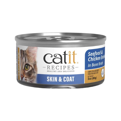 Catit Skin and Coat Seafood and Chicken Entrée in Bone Broth Wet Food for Adult Cats