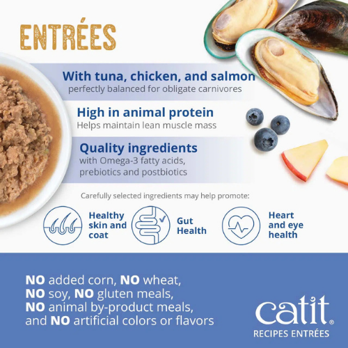 Catit Skin and Coat Seafood and Chicken Entrée in Bone Broth Wet Food for Adult Cats