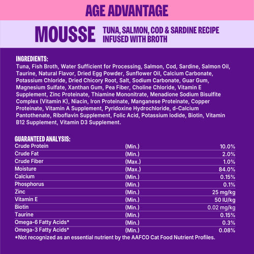 Wellness Appetizing Entrees Age Advantage Mousse Tuna, Salmon, Cod & Sardine Recipe Infused with Broth Wet Cat Food