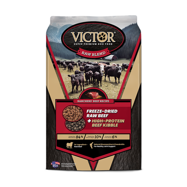 Victor Pet Food Raw Blend Ranchers' Freeze-Dried Beef Recipe + High-Protein Beef Kibble Dog Food