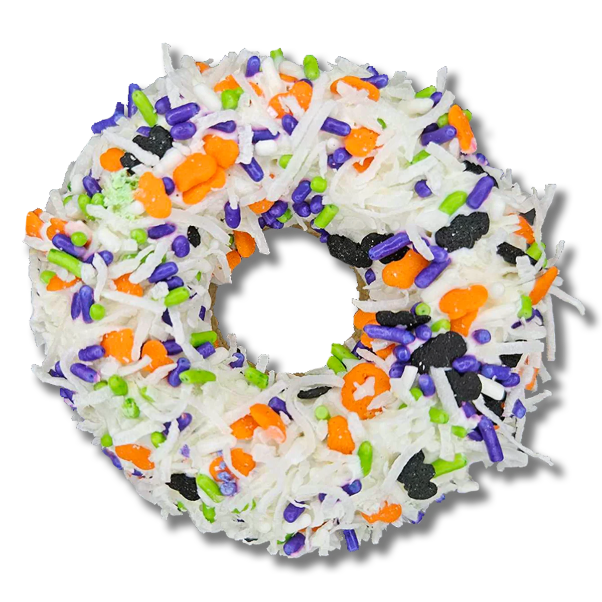 Halloween-themed dog treat with colorful sprinkles