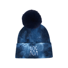 Hatphile Dog Mom Navy Tie Dye Faux Fur PomPom Beanie