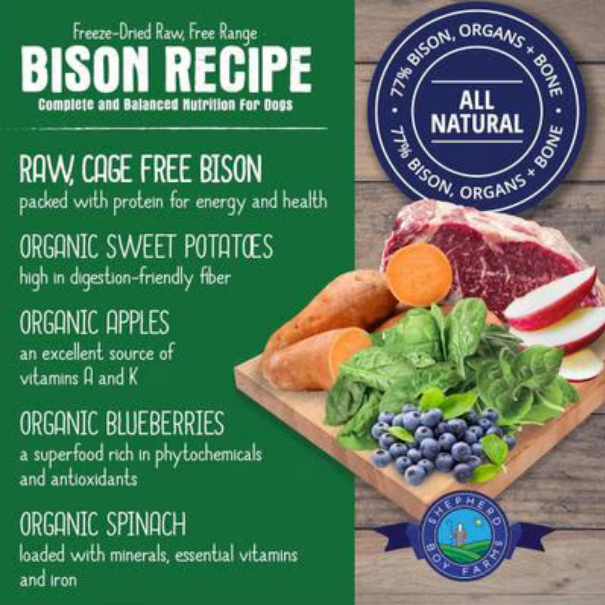 Shepherd Boy Farms Bison Recipe Freeze-Dried Dog Food 14 oz