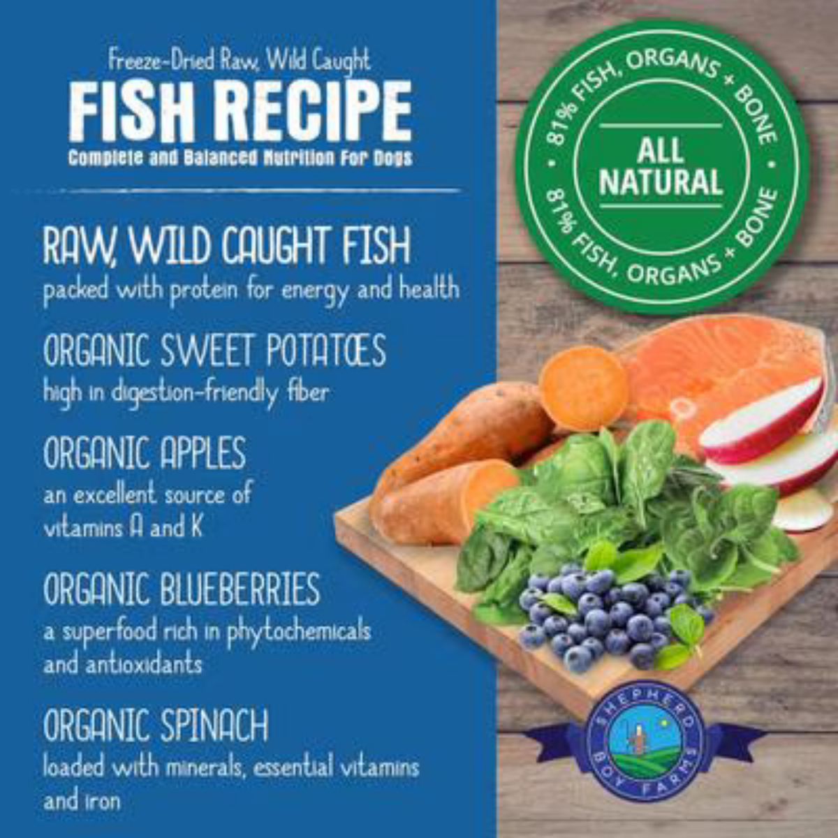 Shepherd Boy Farms Fish Medley Recipe Freeze-Dried Dog Food 14 oz