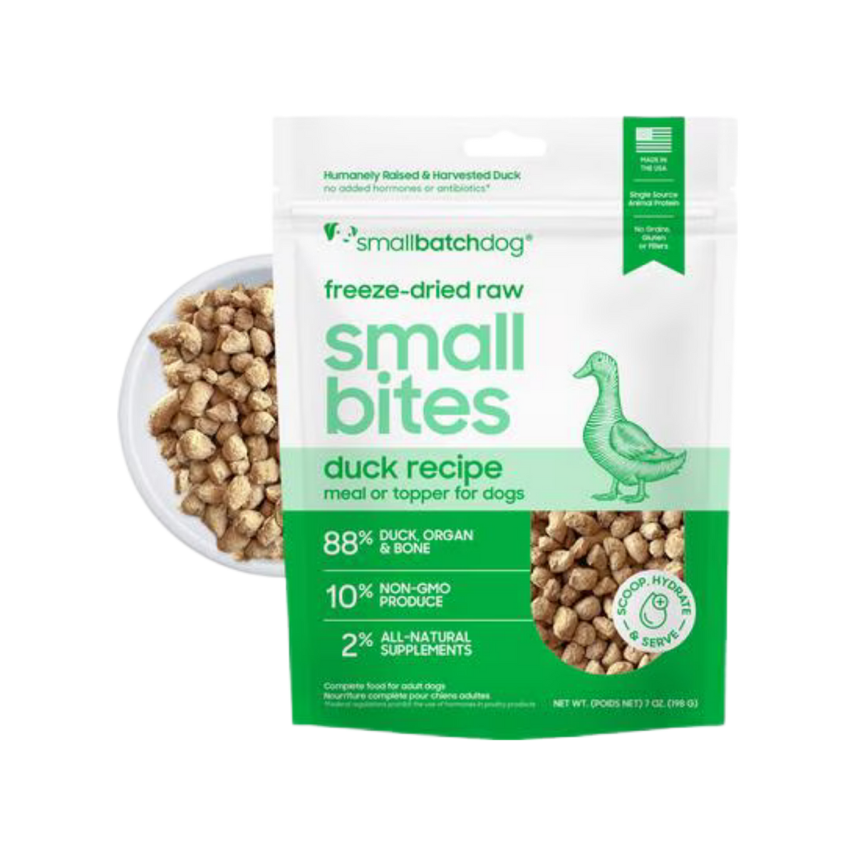 Smallbatch Pet Food Freeze-Dried Duck Small Bites Dog Food 7 oz