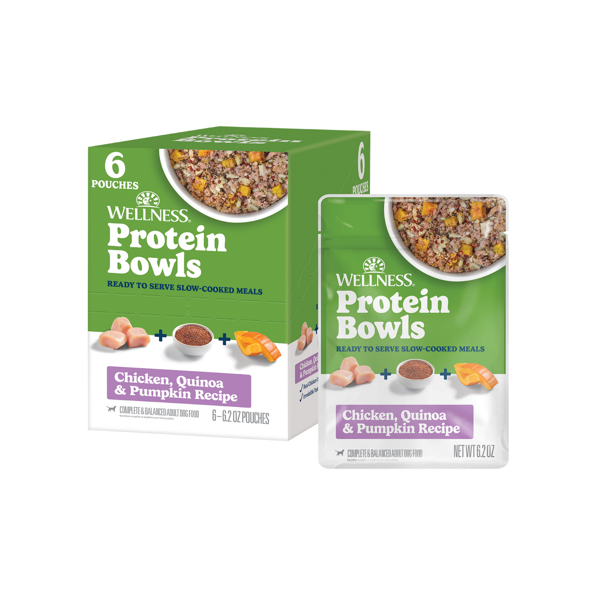 Wellness Protein Bowls Adult Wholesome Grains Chicken, Quinoa & Pumpkin Fresh Alternative Dog Food
