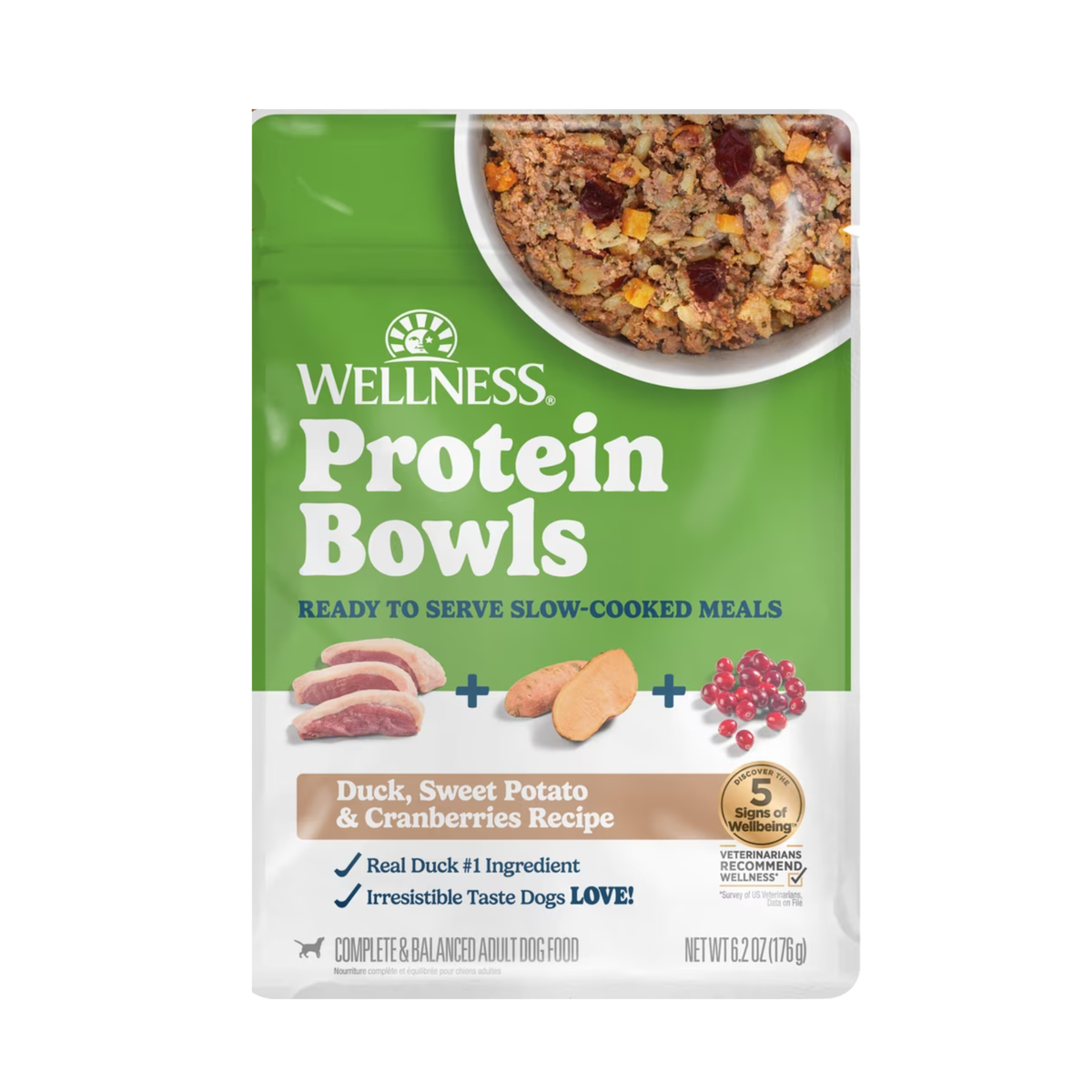 Wellness Protein Bowls Adult Wholesome Grains Duck, Sweet Potato & Cranberries Fresh Alternative Dog Food