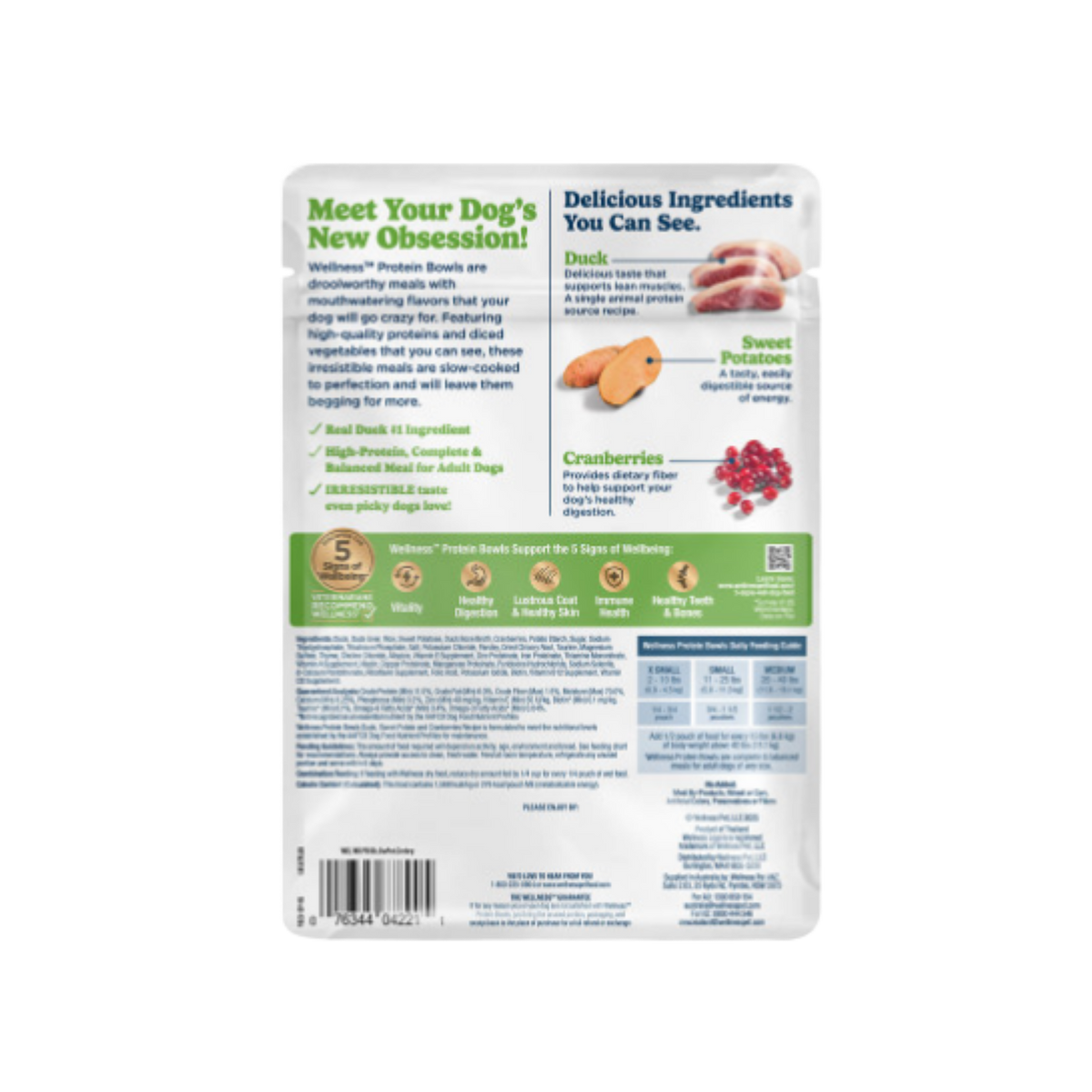 Wellness Protein Bowls Adult Wholesome Grains Duck, Sweet Potato & Cranberries Fresh Alternative Dog Food