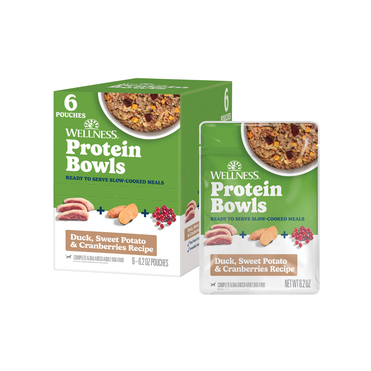 Wellness Protein Bowls Adult Wholesome Grains Duck, Sweet Potato & Cranberries Fresh Alternative Dog Food