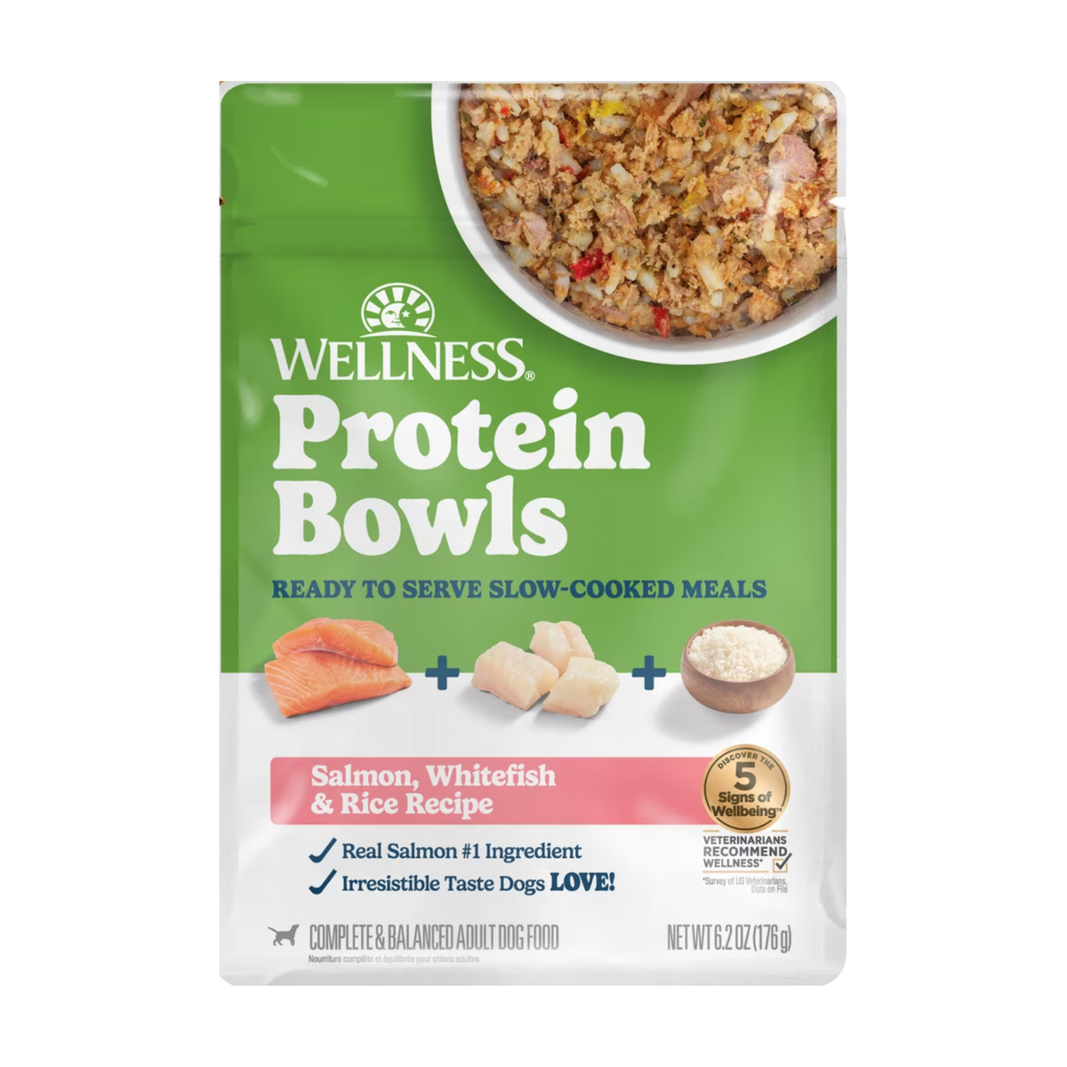 Wellness Protein Bowls Adult Wholesome Grains Salmon, Whitefish & Rice Fresh Alternative Dog Food