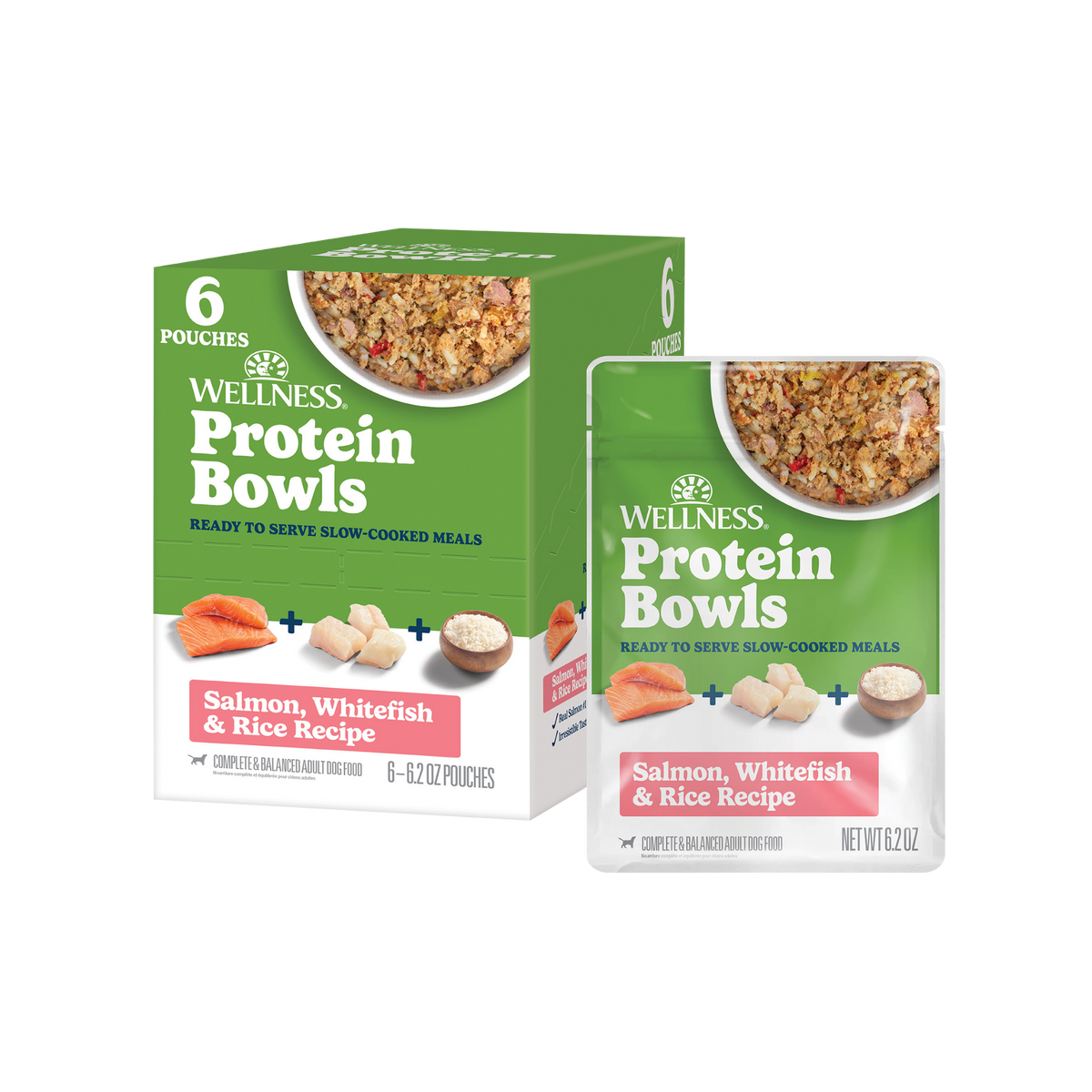 Wellness Protein Bowls Adult Wholesome Grains Salmon, Whitefish & Rice Fresh Alternative Dog Food
