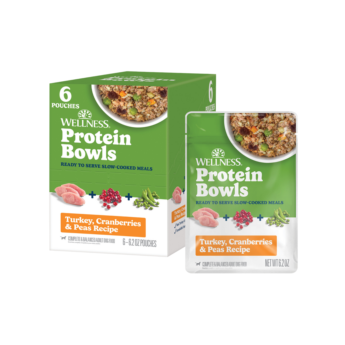 Wellness Protein Bowls Adult Wholesome Grains Turkey, Cranberries & Peas Fresh Alternative Dog Food