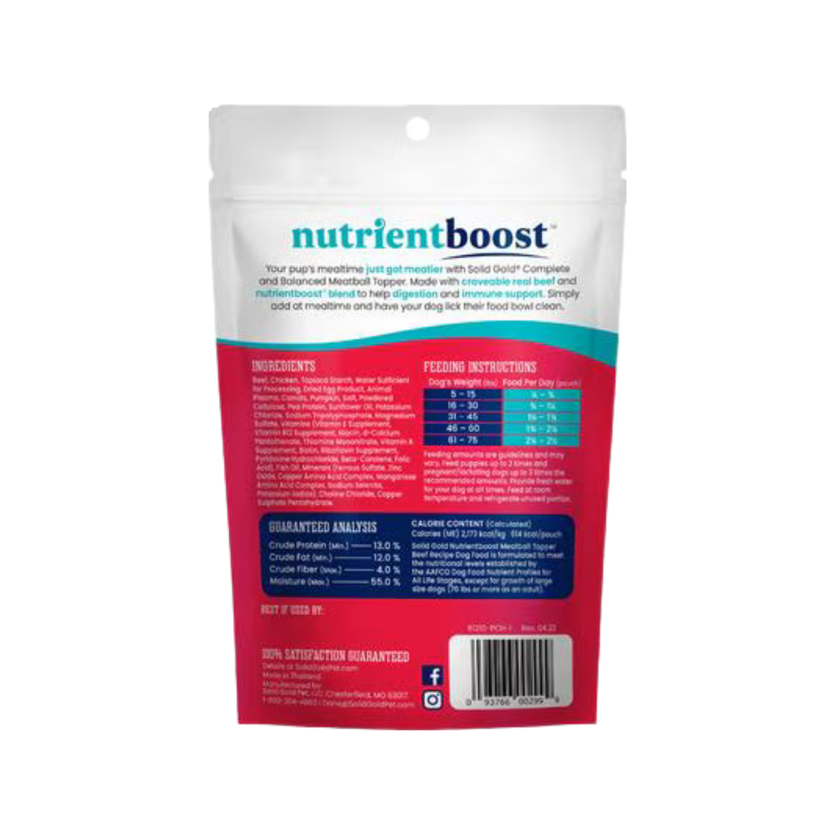 Solid Gold Beef Flavor Gut Health High-Protein Wet Dog Food Topper 10.5 oz