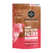 bones company barkin beef keto formula raw dog food patties