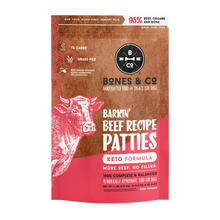 bones company barkin beef keto formula raw dog food patties