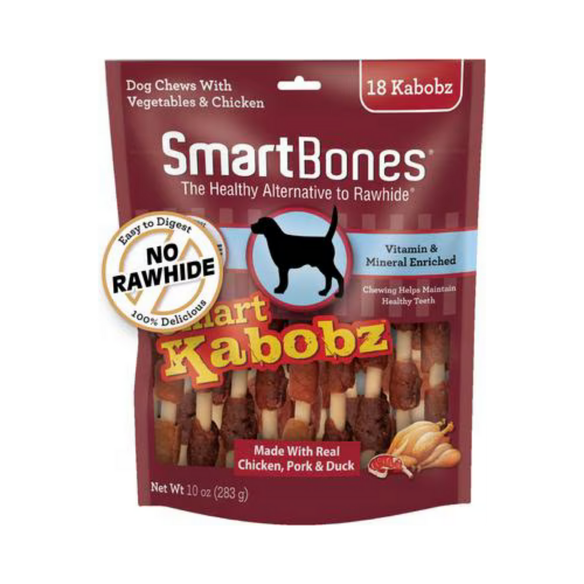 smartbones smart kabobz triple flavor real chicken pork duck hard dog chew treats