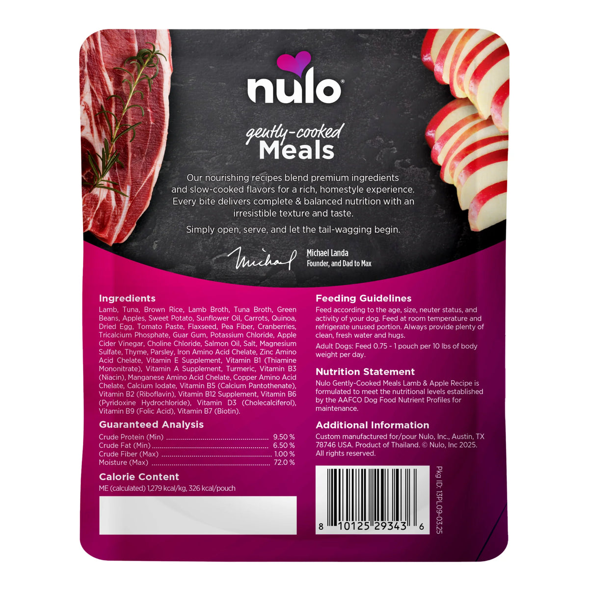 Nulo Gently-Cooked Reaty-to-Serve Meals Lamb & Apple Recipe for Dogs