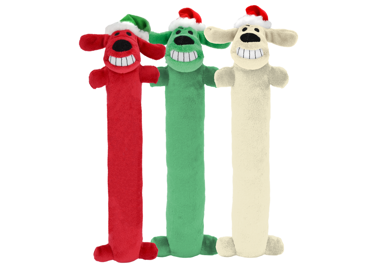 Multipet Holiday Loofa Santa Plush Dog Toy, Assorted