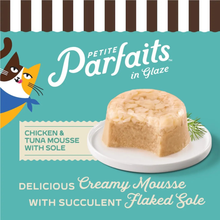 Merrick Purrfect Bistro Petite Parfaits Chicken and Tuna Mousse With Sole in Glaze Gravy Lickable Cat Treats 6 ct