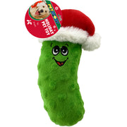 Petsport Holiday Pickle with Santa Hat Plush Dog Toy 7 in