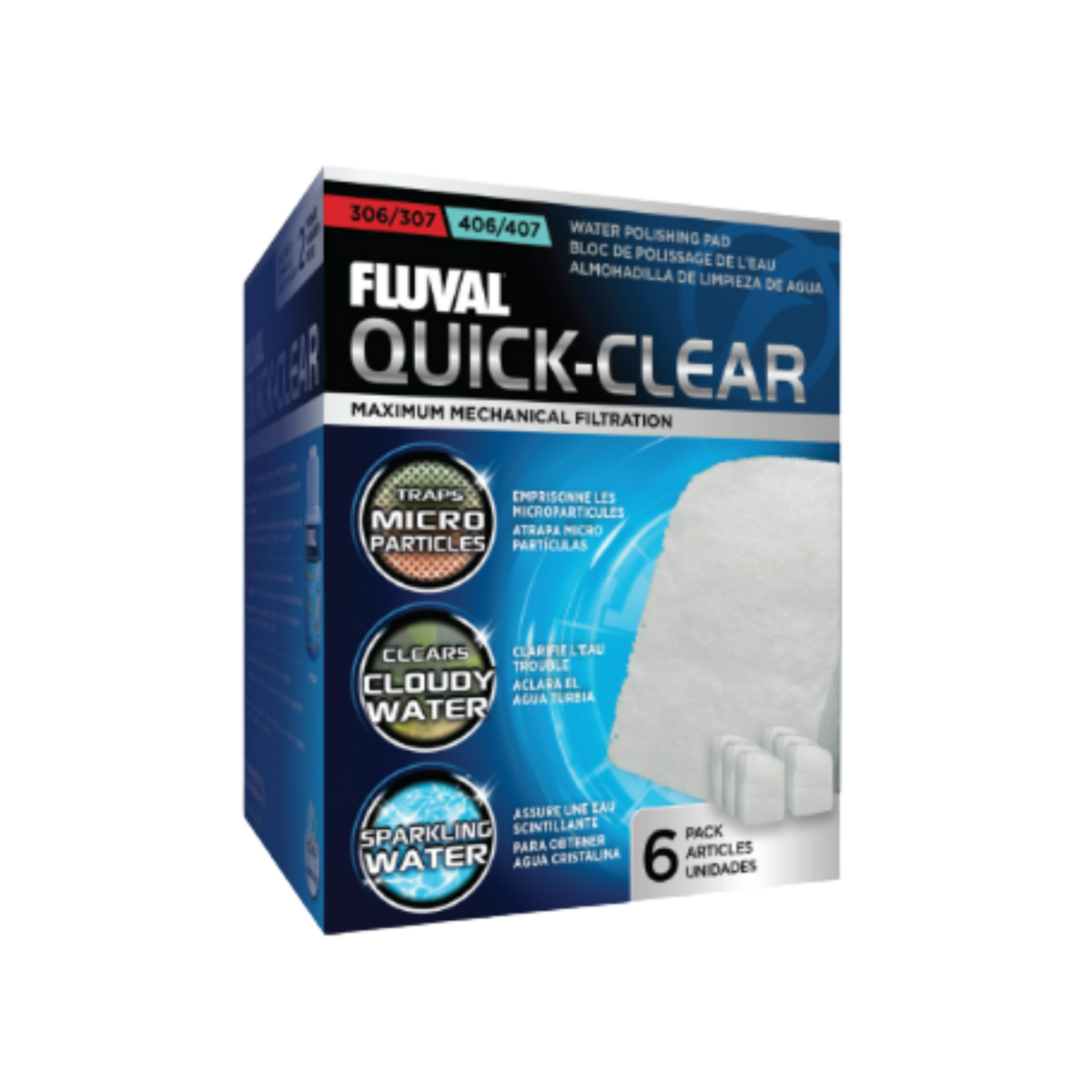 Fluval Quick-Clear Water Polishing Filter Media Fits 306/307 406/407 6 pk
