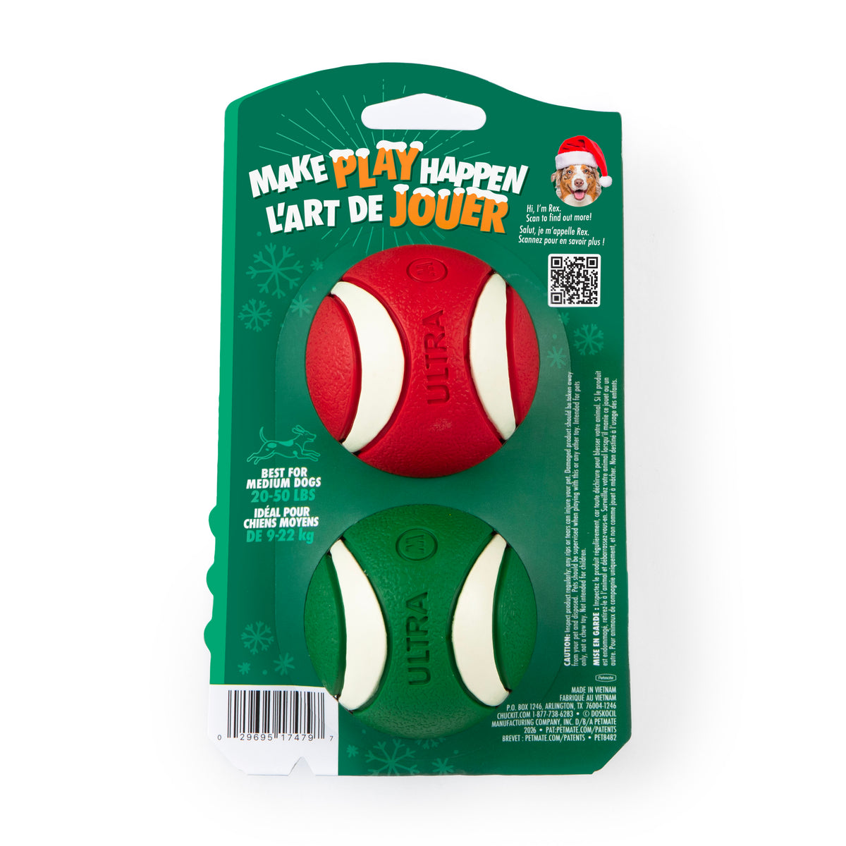Chuckit! Holiday Ultra Medium Ball Dog Toy 2 pk