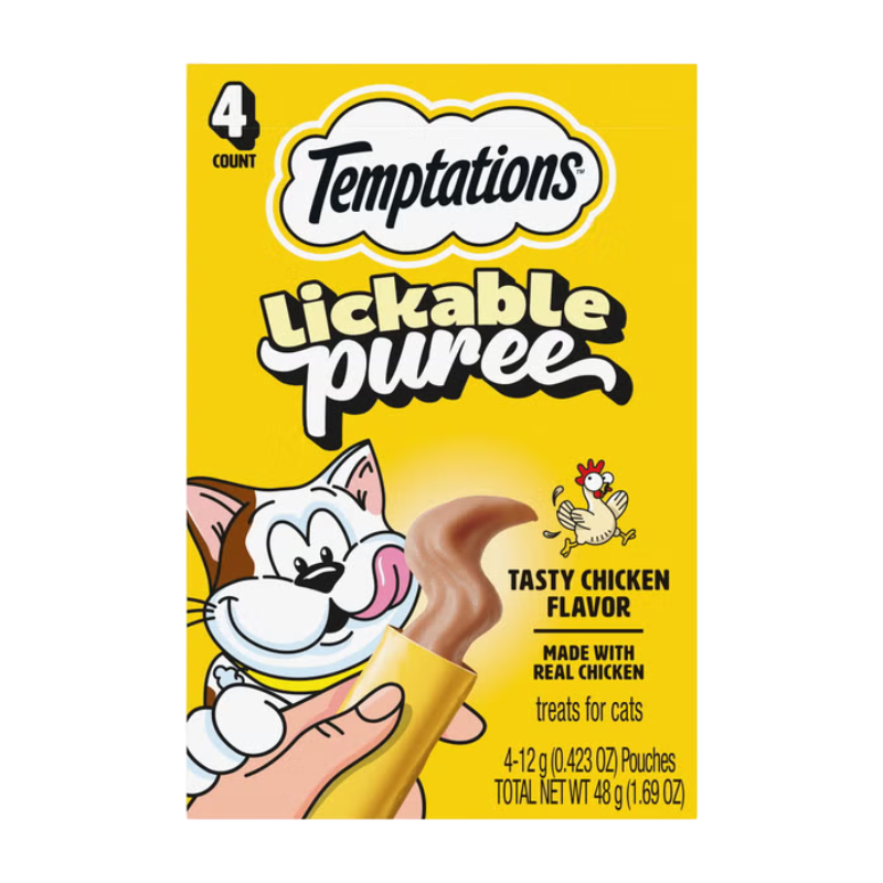 Whiskas Temptations Lickable Puree Tasty Chicken Flavor Squeezable Cat Treats 4 pk