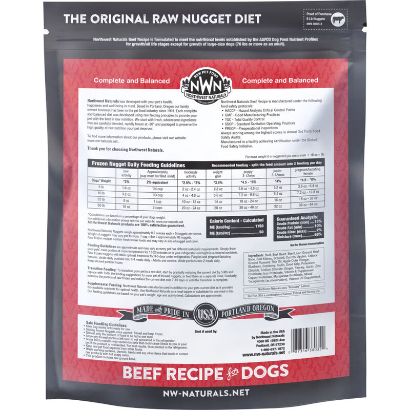 Northwest Naturals Frozen Raw Diet for Dogs- Beef Nuggets Recipe 6 lb